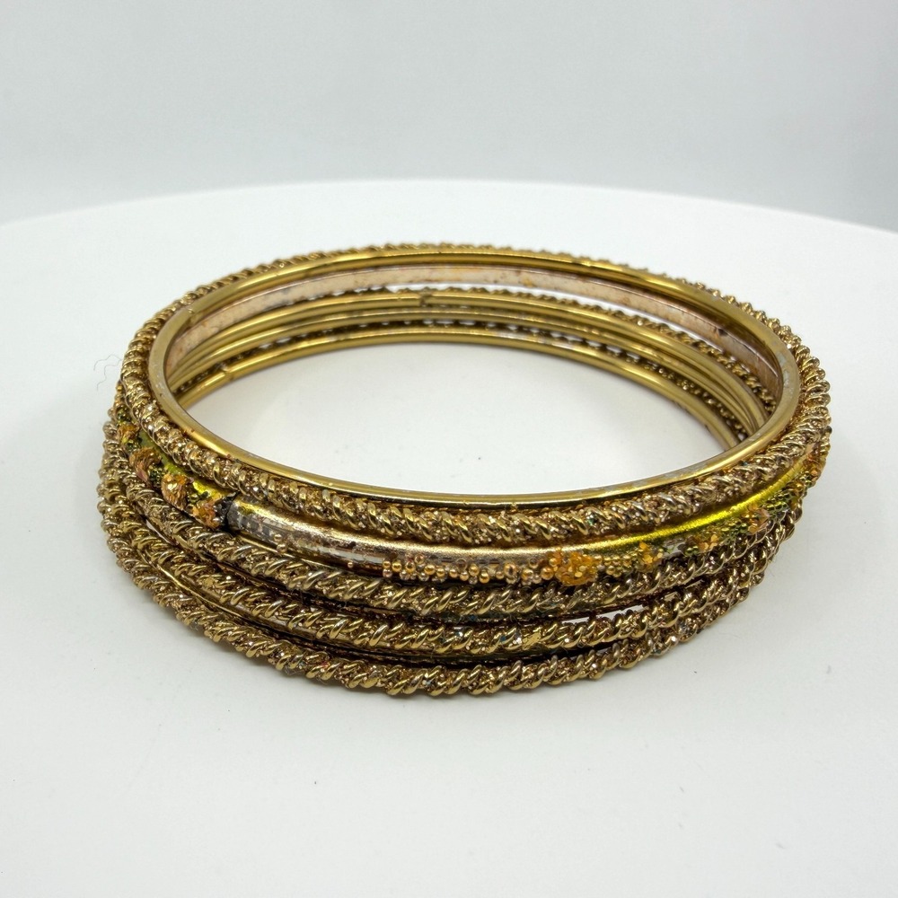 Gold-Tone Textured Bangle Stack Bracelets Set - Boho Accessory Gift
